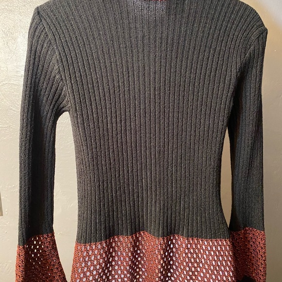 SAPPHIRE Black and Rust Long Sleeve Tie Front Bell Sleeve Cardigan - Picture 3 of 16